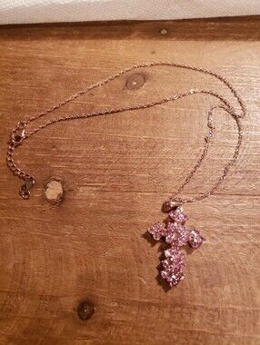 Rose Gold Sterling Silver Necklace with Pink Topaz Cross